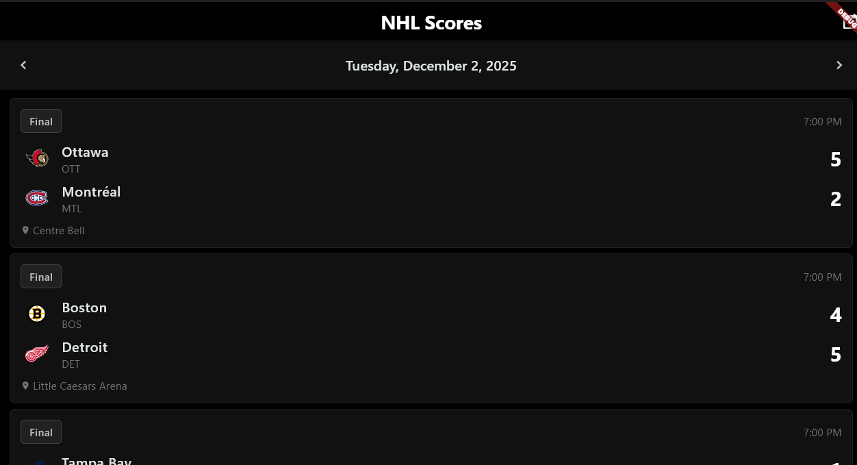 NHL Scores Mobile Application thumbnail 1